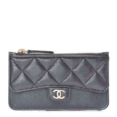 chanel black iridescent caviar zip around cards